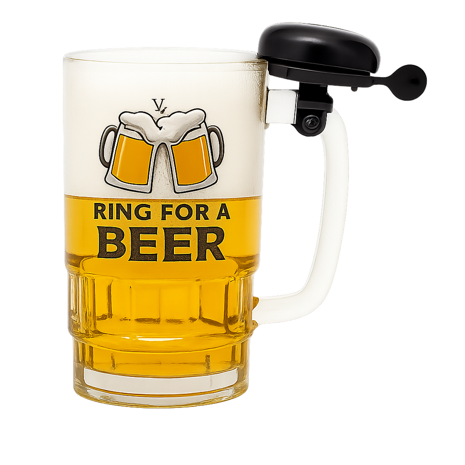 Bierpul met een fietsbel aan het handvat